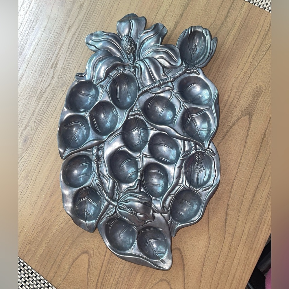 Arthur Court 2004 Aluminum Grape Motif 18 Deviled Egg Holder Serving Tray